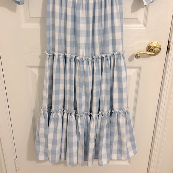 Ivy City Co Mia Blue Cotton Gingham Midi Dress Smocked Puff Sleeve New Size XXS - Picture 11 of 14